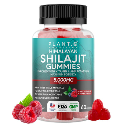 Shilajit Gummies 5000mg – Raspberry Flavor | 60 Count | 85+ Minerals & Fulvic Acid
