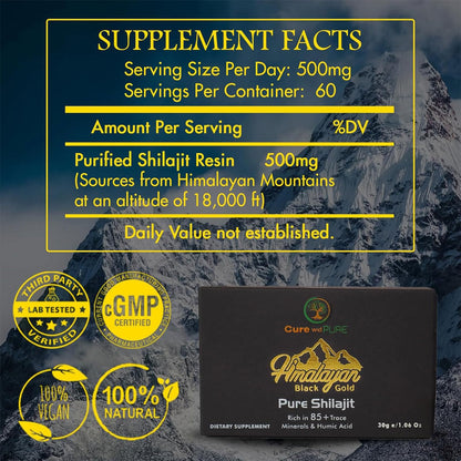 Pure Himalayan Shilajit – 94.5% Fulvic Acid, 500 mg (60 Servings) – USA Lab-Tested