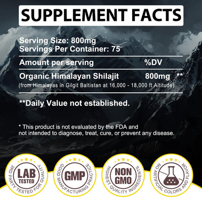 Shilajit Pure Himalayan Organic Resin - 800mg Gold Grade | 85+ Fulvic Acid & Trace Minerals