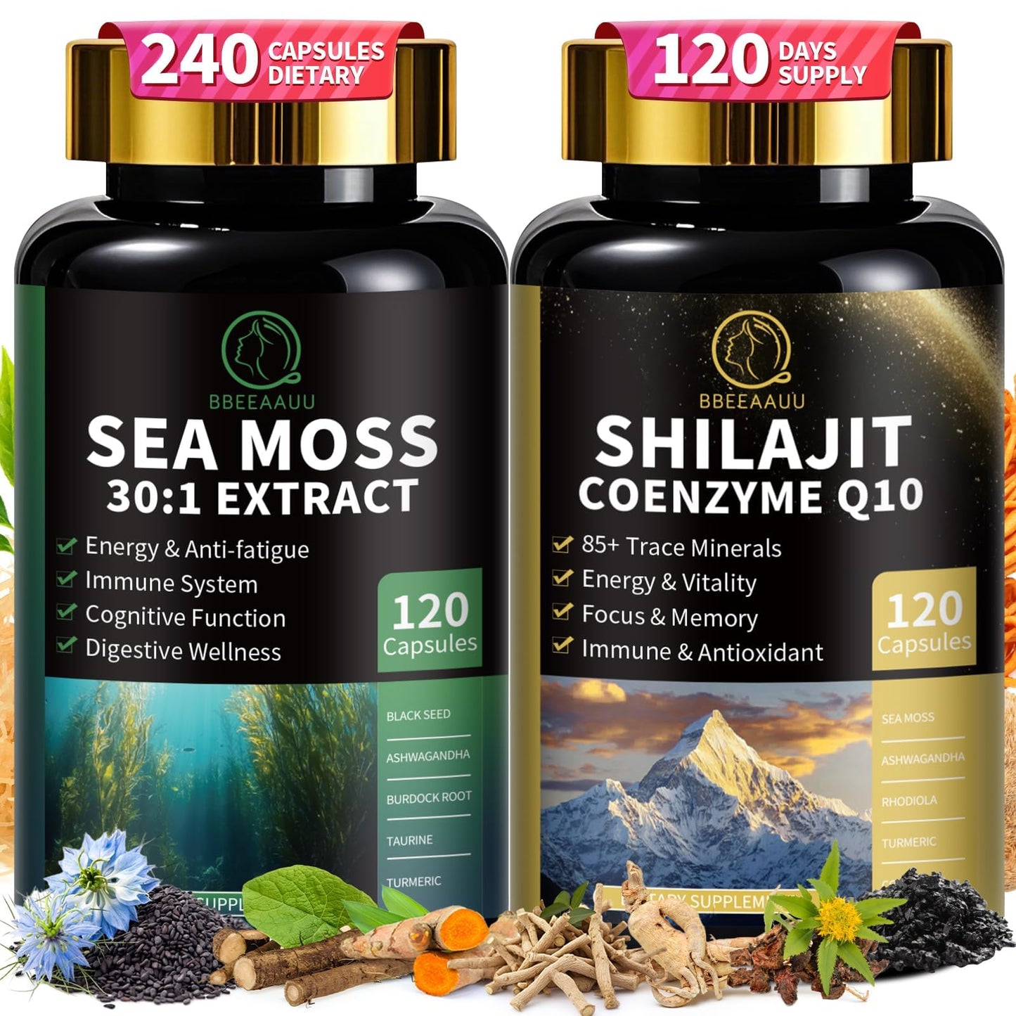 Shilajit & Sea Moss Bundle for Men – 240 Capsules with CoQ10