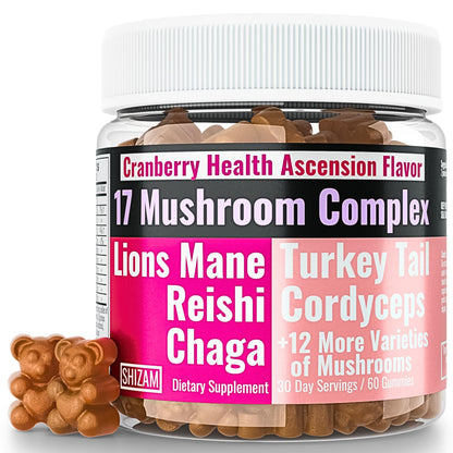 SHIZAM 17 Mushroom Complex Gummies for Adults – Immune Support with Lions Mane, Reishi & More