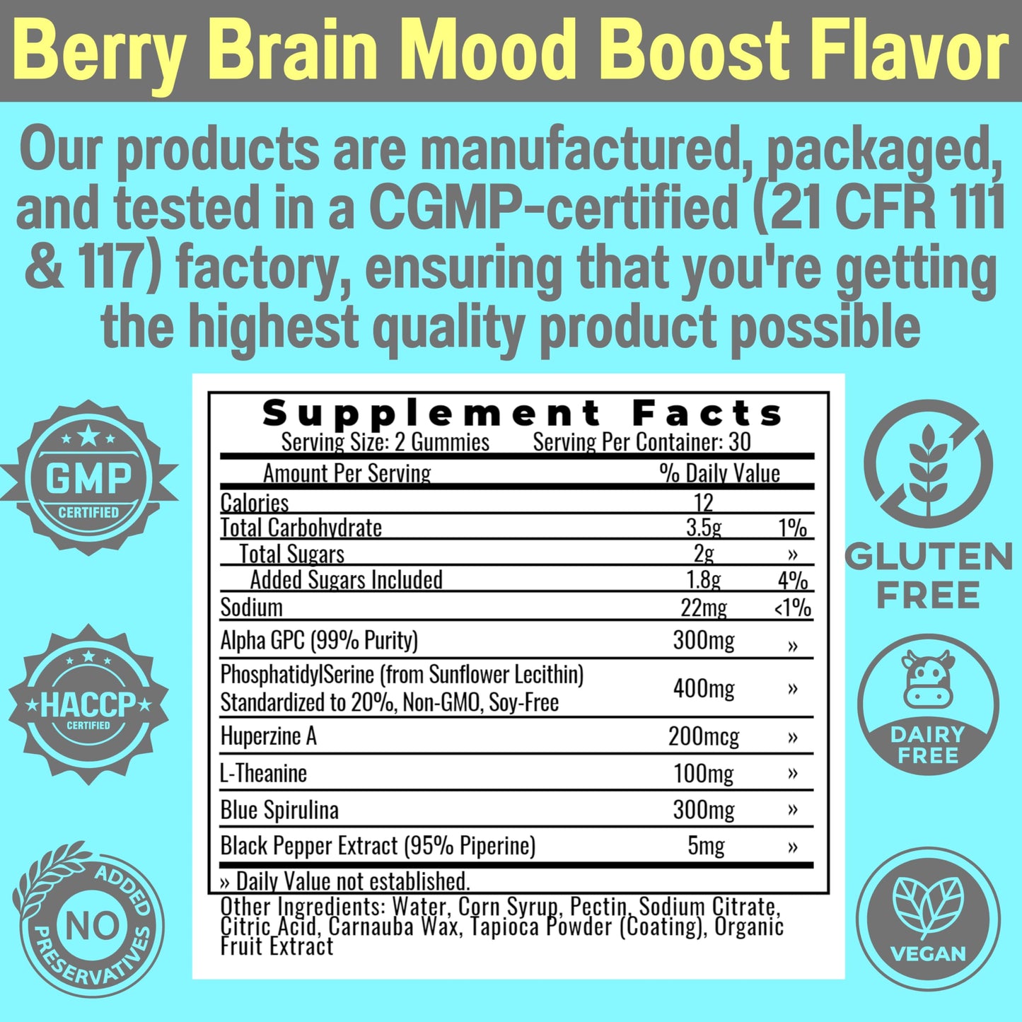SHIZAM 6-in-1 Brain Gummies – Alpha-GPC, Huperzine A, L-Theanine, Phosphatidylserine, Blue Spirulina