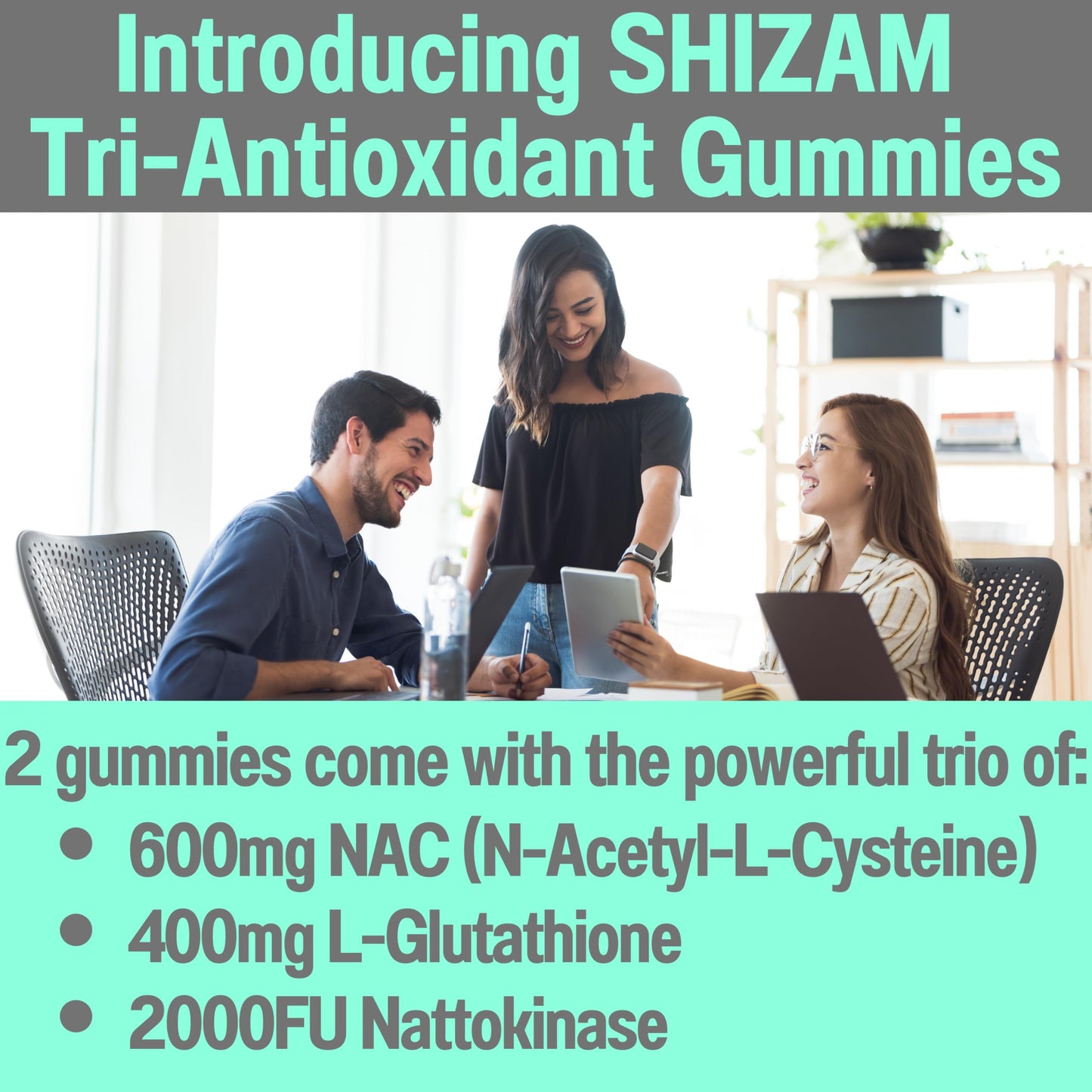 SHIZAM NAC 600mg Gummies with Glutathione & Nattokinase