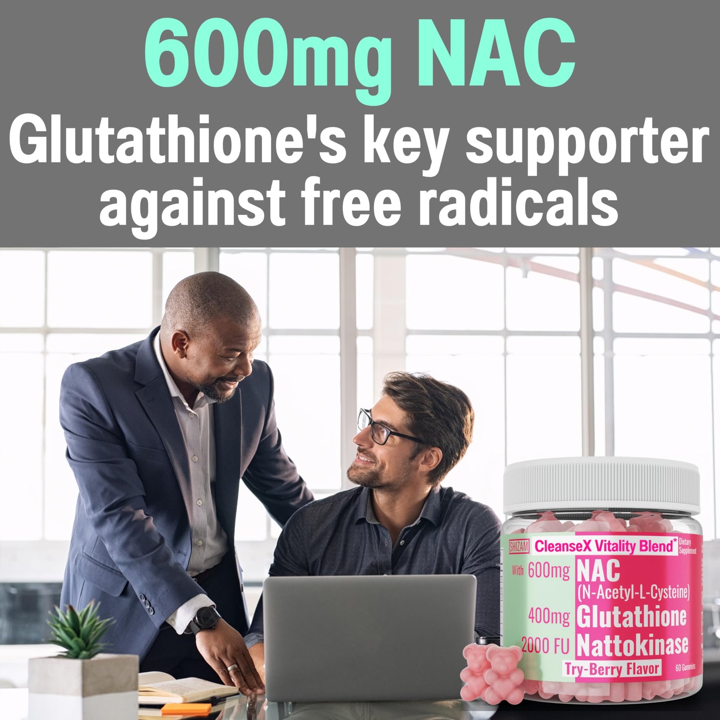 SHIZAM NAC 600mg Gummies with Glutathione & Nattokinase
