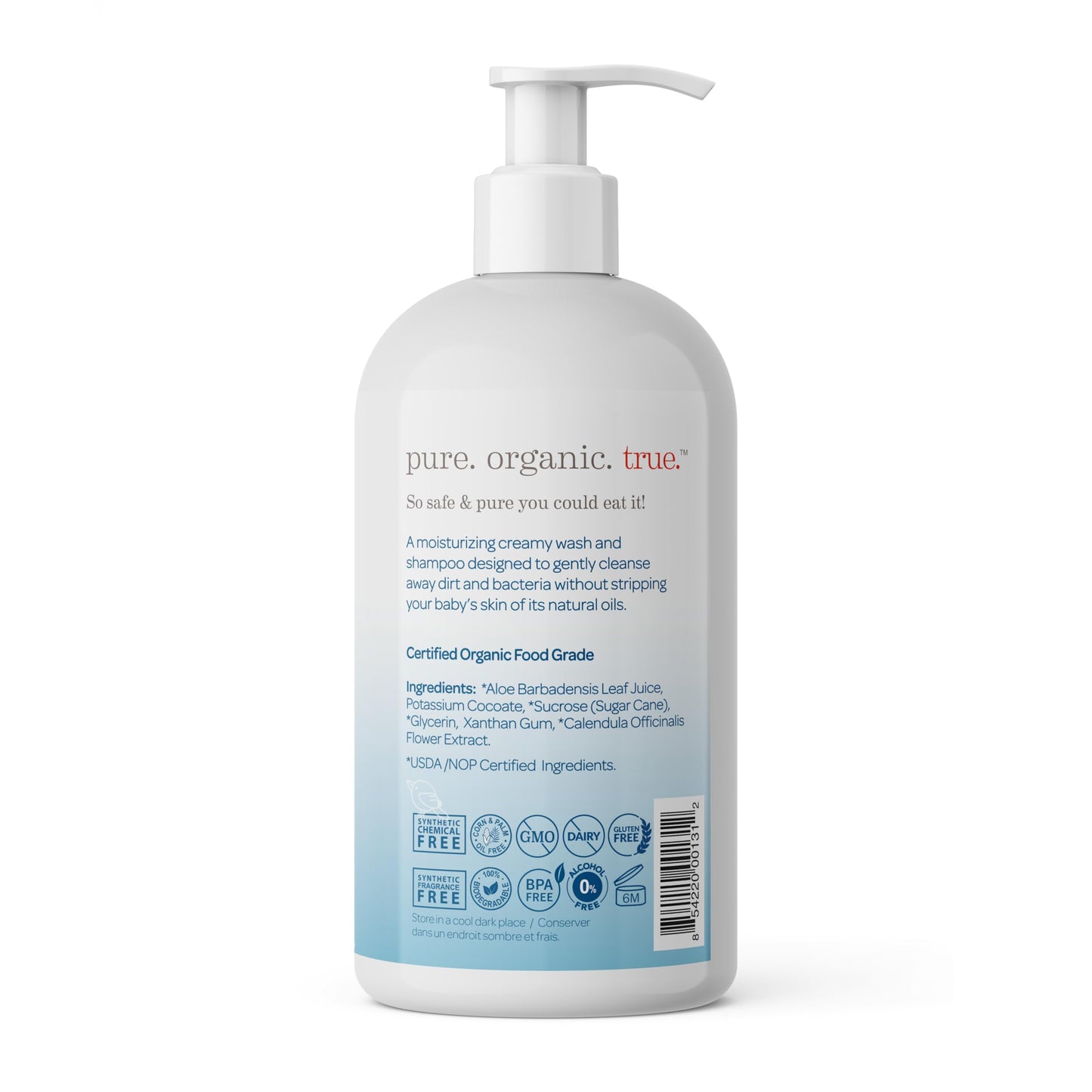 Shoosha USDA Organic Baby Shampoo & Body Wash for Babies & Kids – Fragrance Free & Hypoallergenic