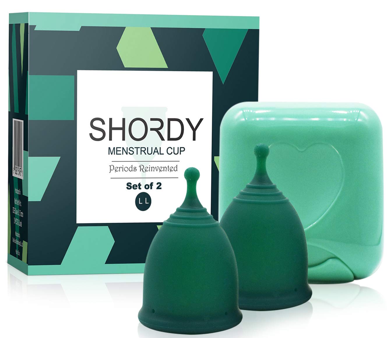 SHORDY Reusable Menstrual Cups (Large) – Set of 2, Medical-Grade Silicone (Green)