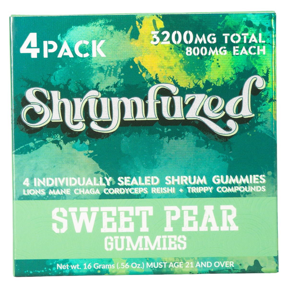 Shrumfuzed Proprietary Nootropic Gummy 3200mg – Lion's Mane, Reishi, Chaga & Cordycep Mushroom Blend (4, Sweet Pear)
