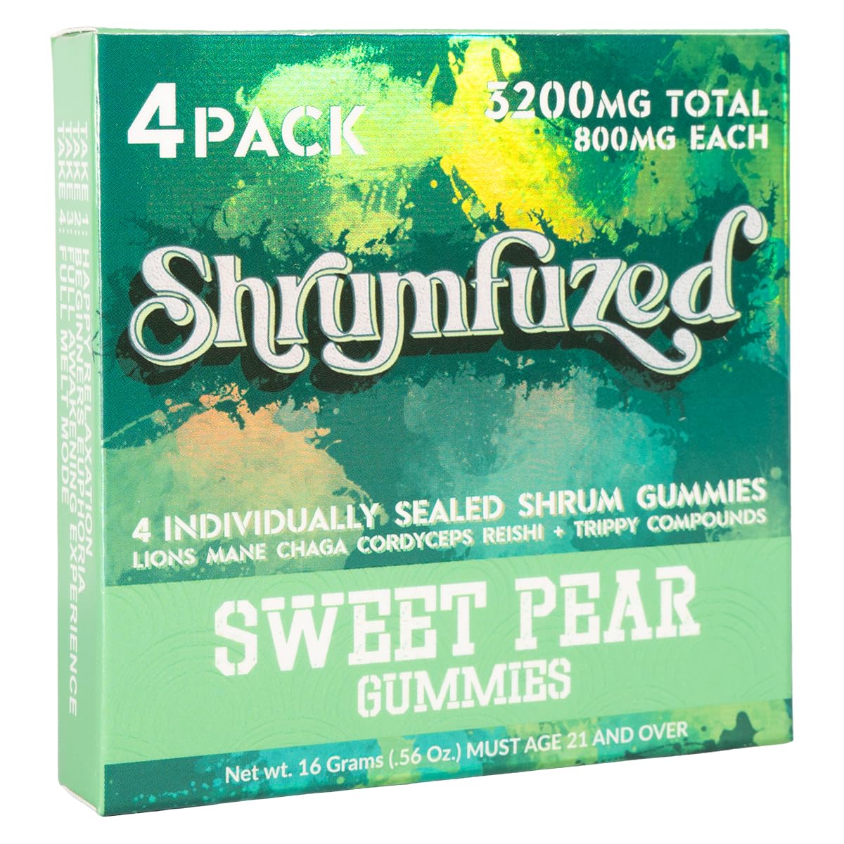 Shrumfuzed Proprietary Nootropic Gummy 3200mg – Lion's Mane, Reishi, Chaga & Cordycep Mushroom Blend (4, Sweet Pear)