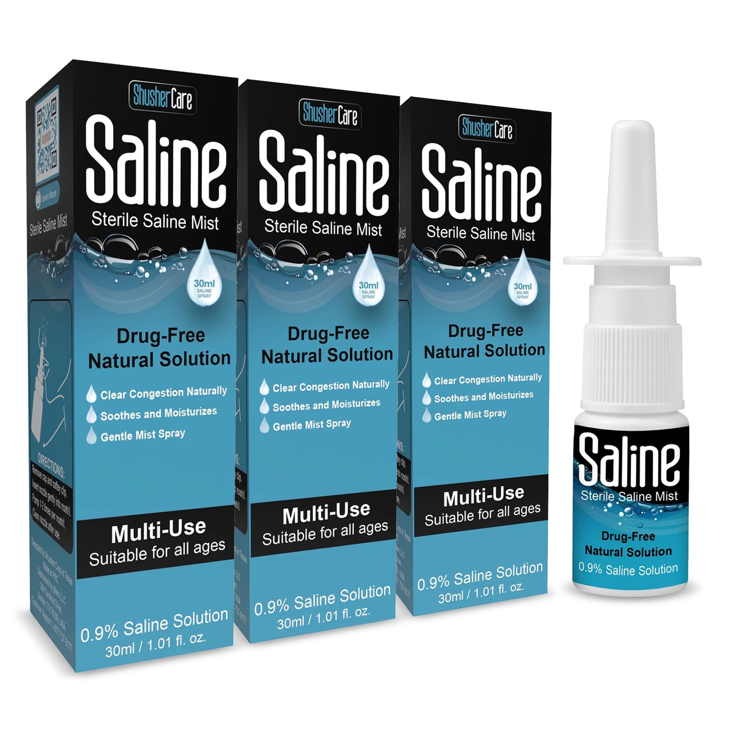 Shusher Care Saline Spray for Nose – 0.9% Isotonic Nasal Mist, 30ml (Pack of 3)