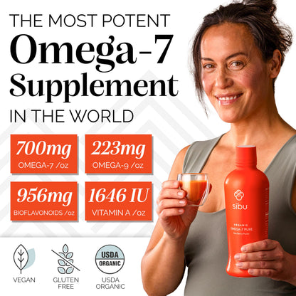 sibu Omega-7 Pure Sea Buckthorn Juice — 32 oz USDA Organic, 721 mg Omega-7 per oz
