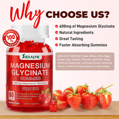 Sieralyn Magnesium Glycinate Gummies 600mg – Sugar Free, Vegan, Gluten Free | 120 Count