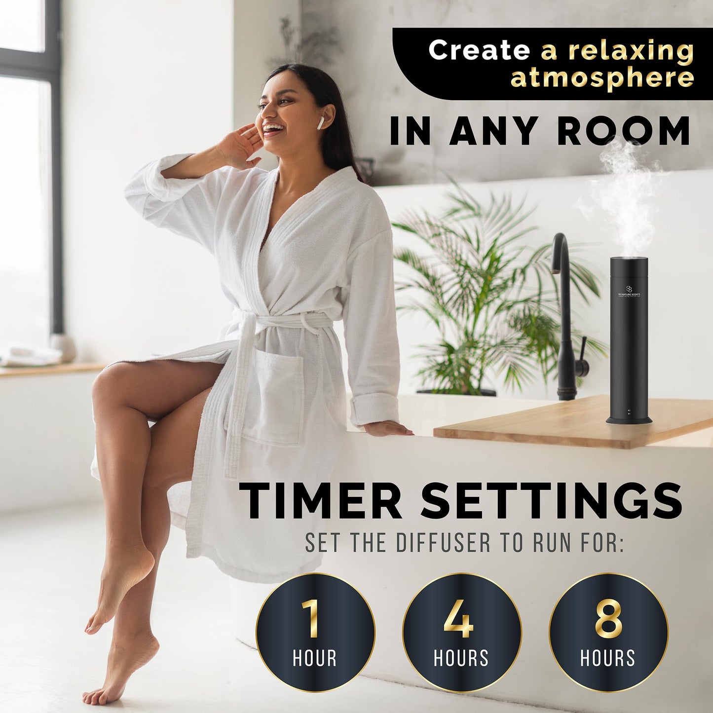Signature Scents Luxury Waterless Diffuser – Bluetooth Control, 1000 sq ft (Silver)