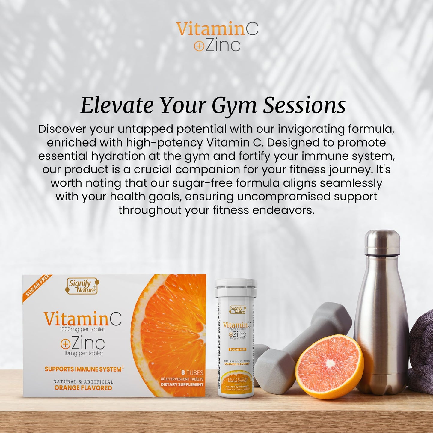 SIGNIFY NATURE Vitamin C 1000mg + Zinc - Effervescent Tablets (80CT) Sugar-Free & Vegan