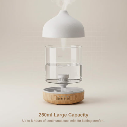SIHUADON Ceramic Essential Oil Diffuser - 250ml Ultrasonic Humidifier, 7-Color Night Light & Timers
