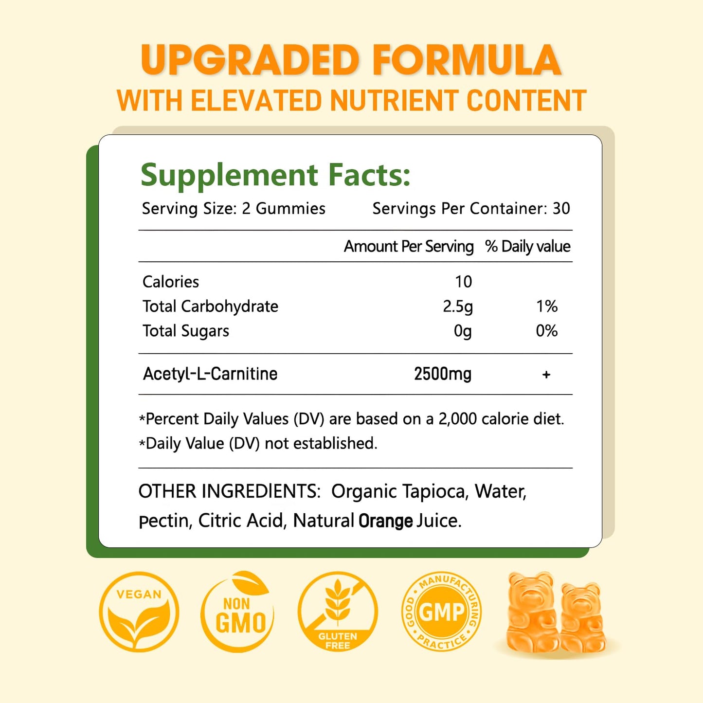Sijigood 2 Pack Acetyl L-Carnitine Supplement – Natural Energy & Immunity (Orange, Vegan) 120 Count