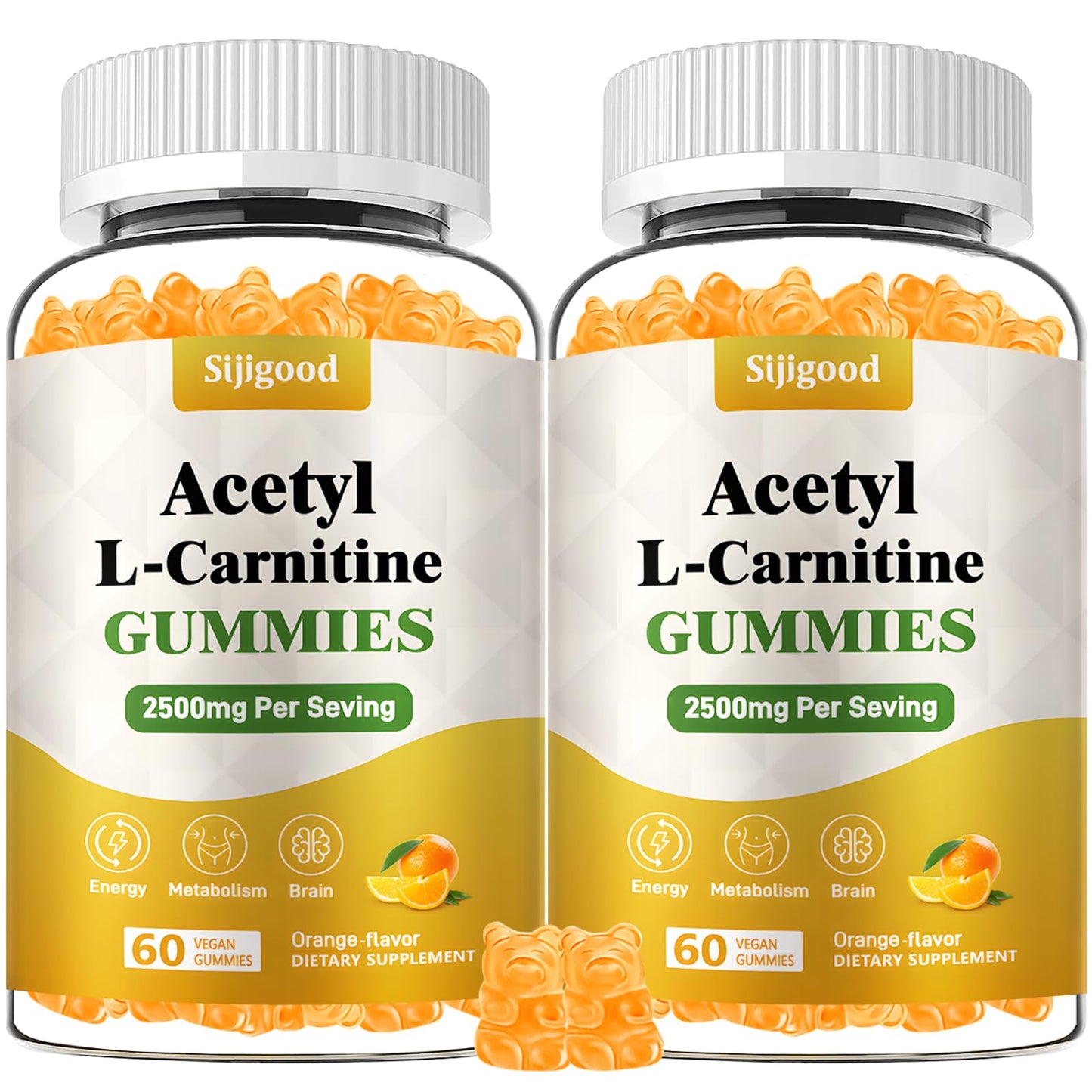 Sijigood 2 Pack Acetyl L-Carnitine Supplement – Natural Energy & Immunity (Orange, Vegan) 120 Count