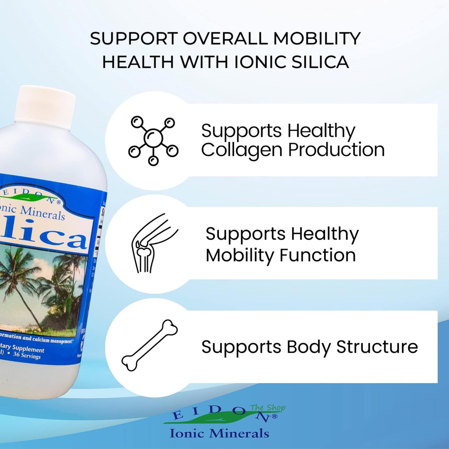 Eidon Liquid Silica Mineral Concentrate – Hair, Skin & Nails, Collagen Support (18 oz)