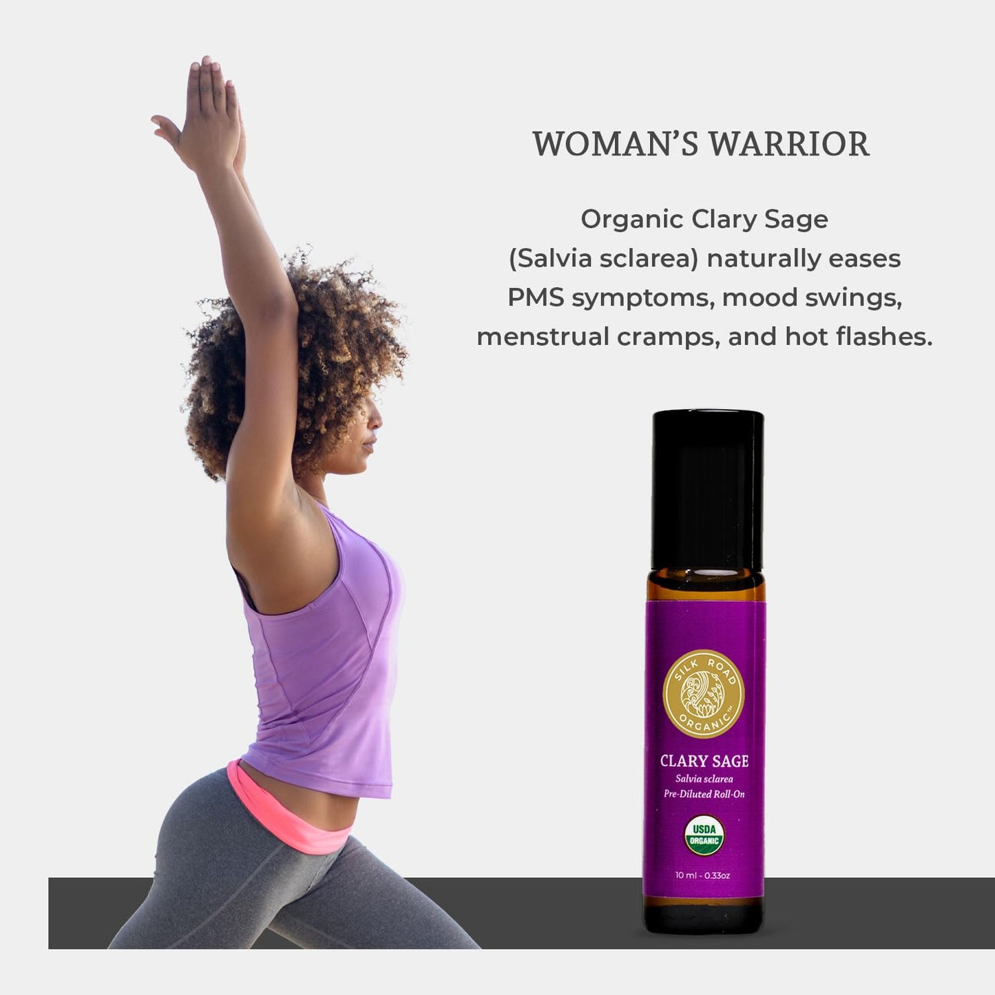 Silk Road Organic Clary Sage Essential Oil Roll-On – 100% Pure, USDA Organic, 10 ml