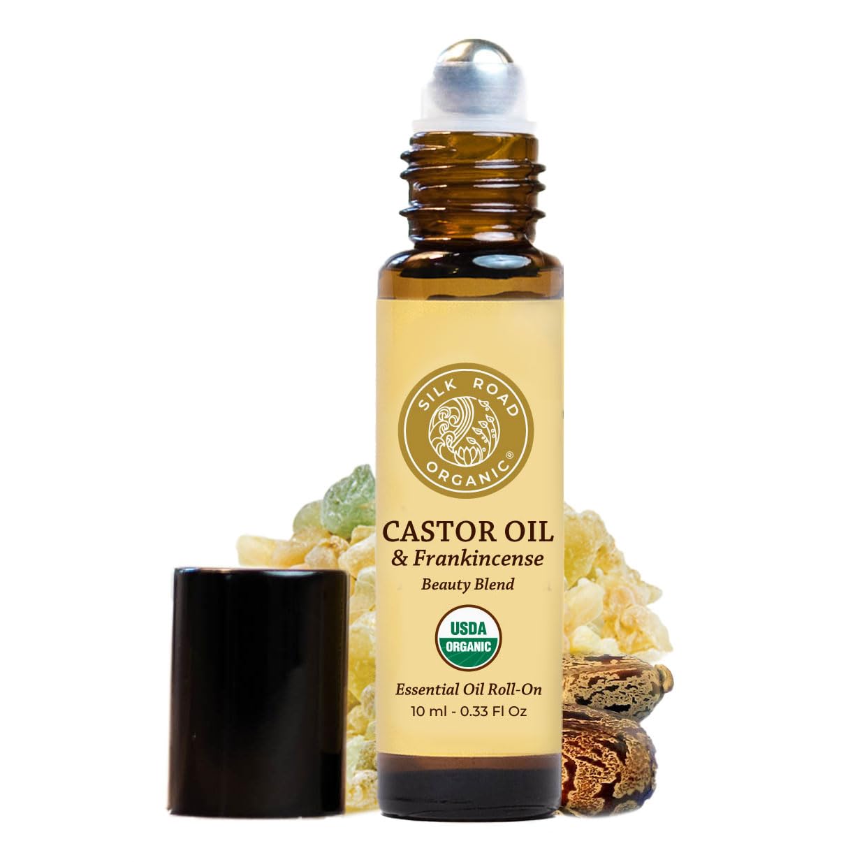 Silk Road Organic Castor Oil & Frankincense Eye Roll-On – 100% Pure USDA Certified Organic, Hexane Free, 10ml