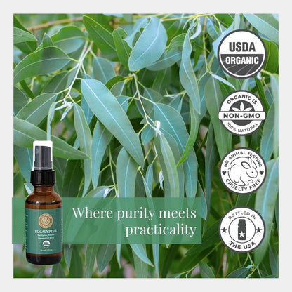 Silk Road Organic Eucalyptus Essential Oil Spray - 100% Pure USDA Certified Organic (1 oz)