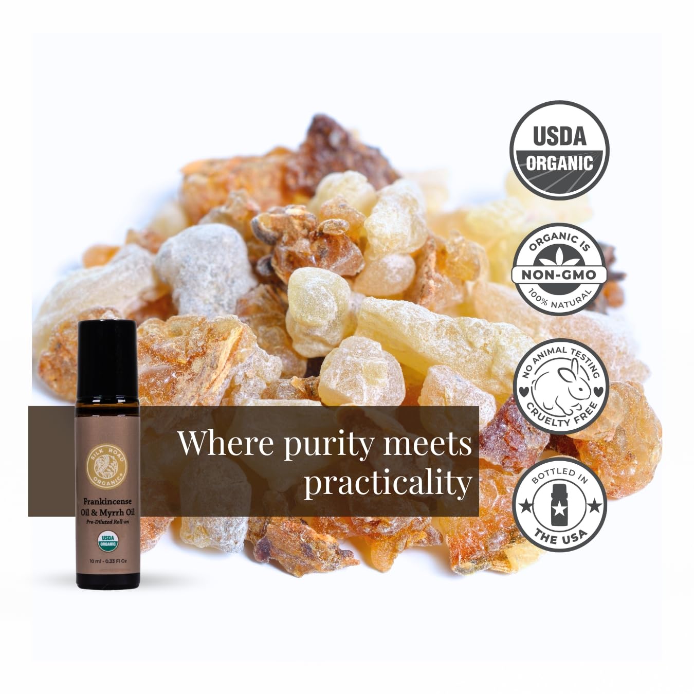 Silk Road Organic Frankincense & Myrrh Roll-On, USDA Certified, 10 ml