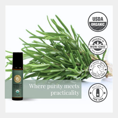 Silk Road Organic Rosemary Essential Oil & Jojoba Roll On – USDA Certified, Hair Growth Support, 10 ml