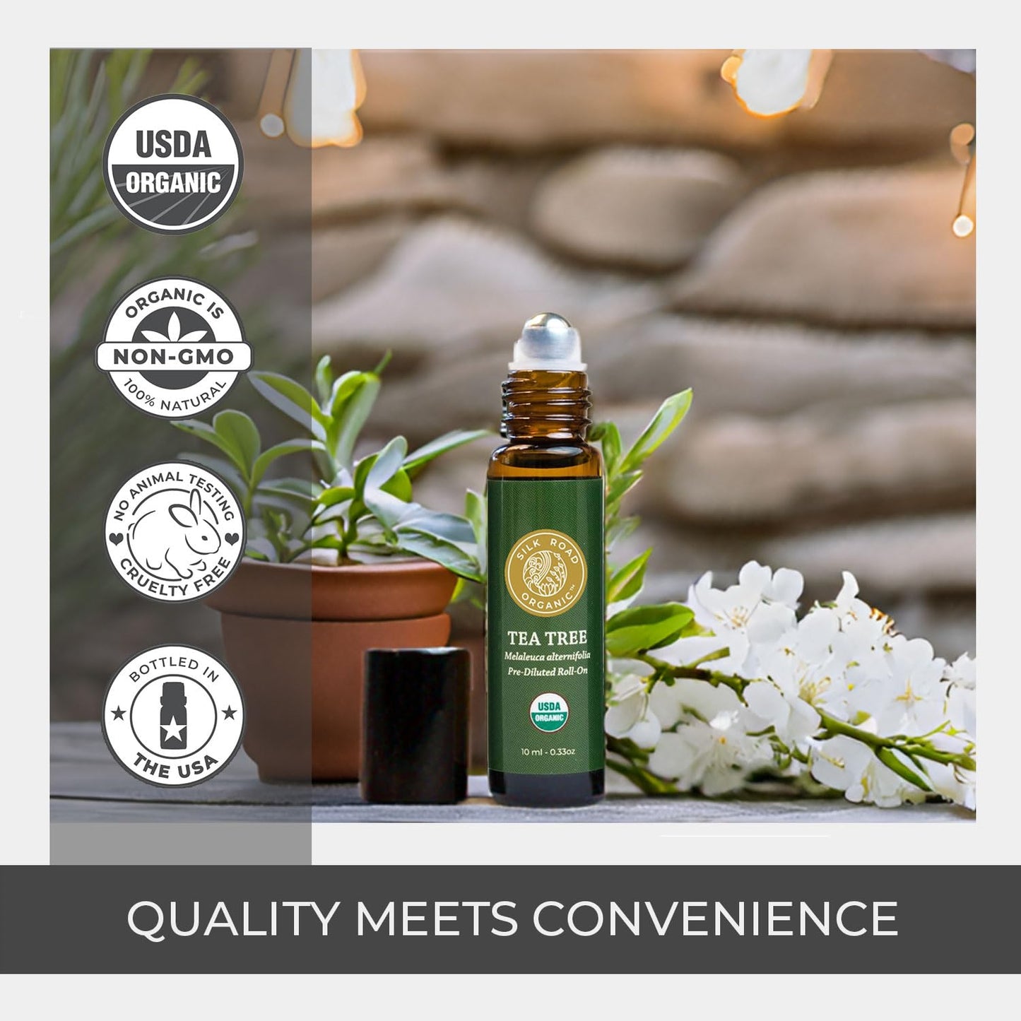 Silk Road Tea Tree Essential Oil Roll-On – 100% Pure & USDA Certified Organic, 10 ml