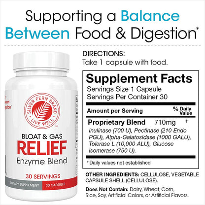Silver Fern Bloat & Gas Relief Digestive Enzyme Blend — 30 Servings | FODMAP & Bloating Support