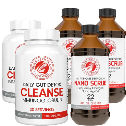 Silver Fern Ultimate Clean-Up Kit – 30 Day Cleanse Capsules & Nano Scrub Liquid, Gluten & Dairy Free, Made in USA