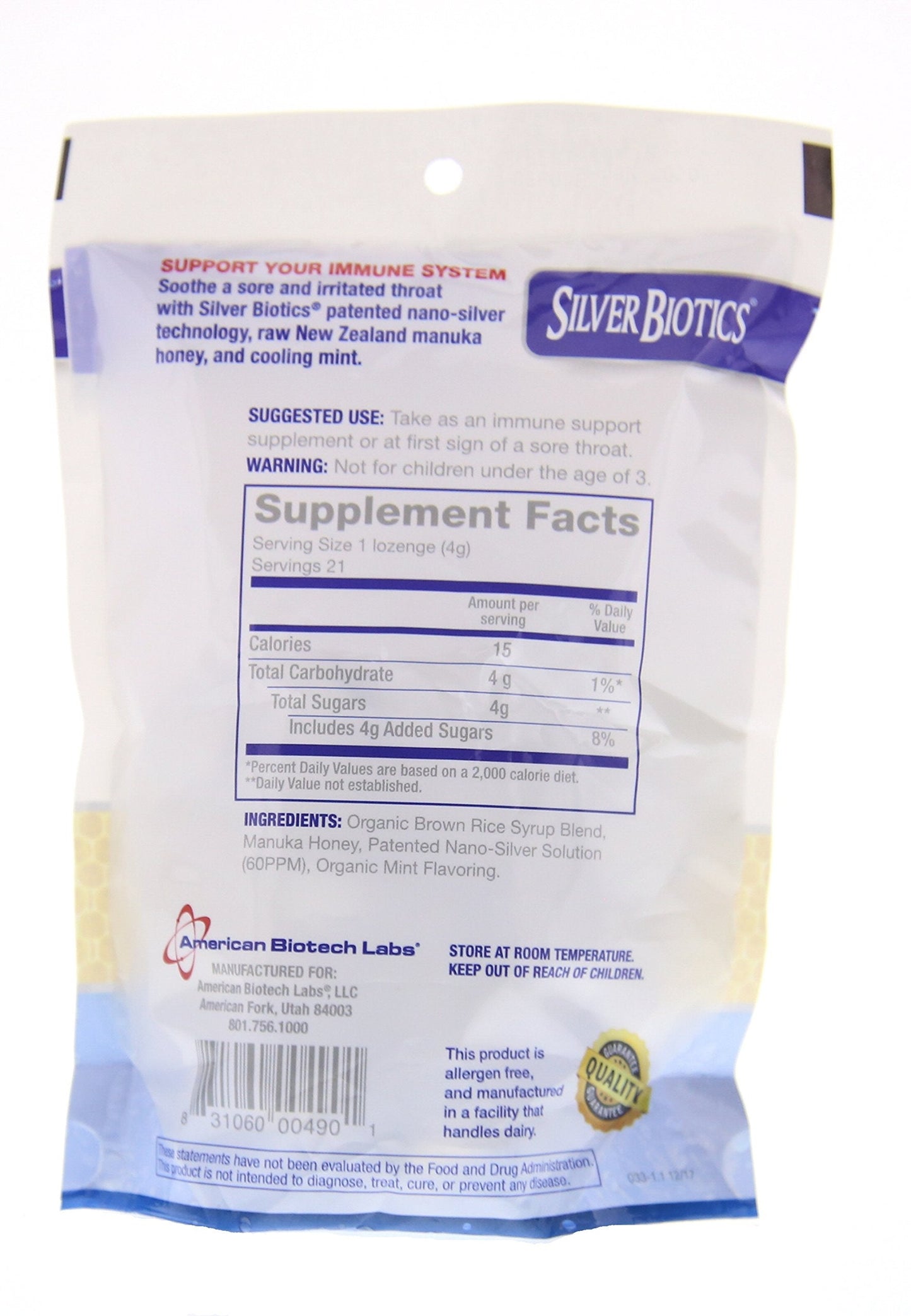 Silver Lozenges 60ppm SilverSol with Manuka Honey – Mighty Manuka Mint (2 Pack, 21 Count)