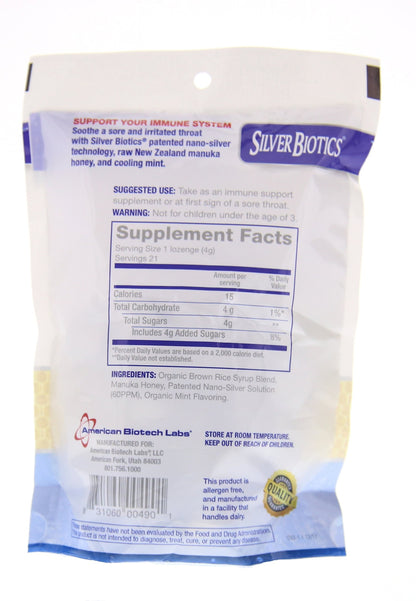 Silver Lozenges 60ppm SilverSol with Manuka Honey – Mighty Manuka Mint (2 Pack, 21 Count)