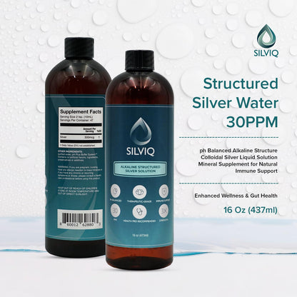 SILVIQ Structured Silver Water 30ppm – Immune Support, Alkaline Silver Liquid 16 oz (437 ml)