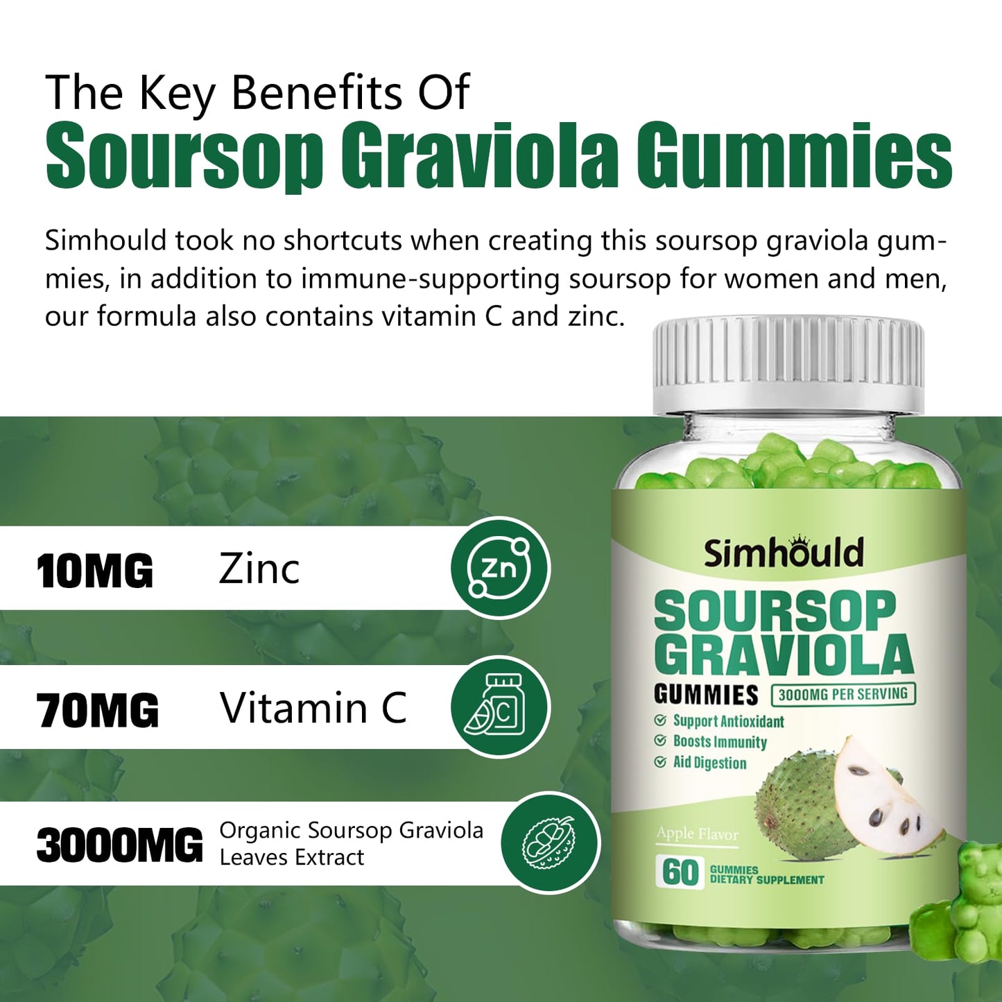 Simhould 1 Pack Soursop Graviola Gummies