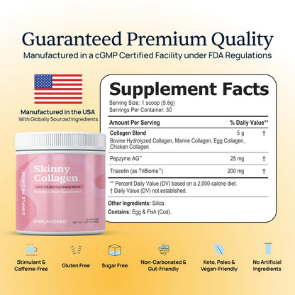Simple Promise Skinny Collagen – Unflavored Multi-Collagen Peptides (30 Servings) for Weight Goals