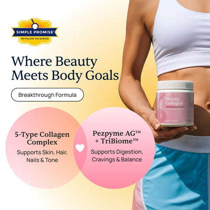 Simple Promise Skinny Collagen – Unflavored Multi-Collagen Peptides (30 Servings) for Weight Goals