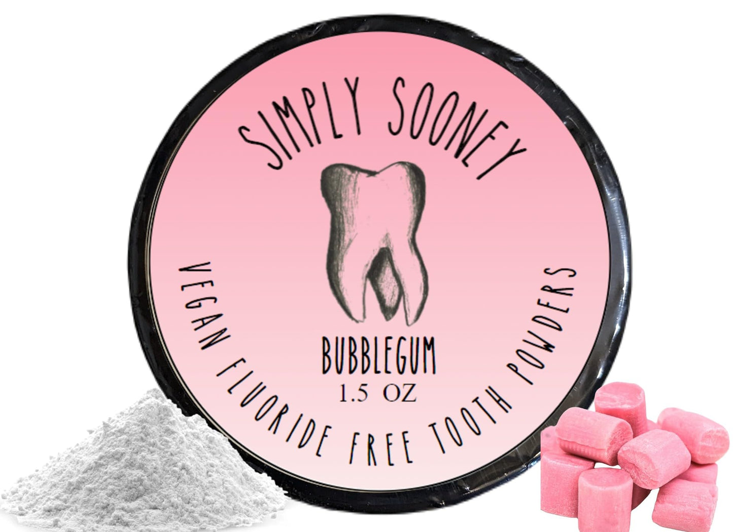 Simply Sooney Remineralizing Vegan Tooth Powder – Bubblegum for Kids, Natural Whitening, 1.5 oz