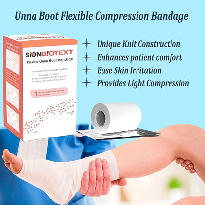 Sion Biotext Unna Boot Zinc Oxide Compression Bandage – 4in x 30ft, Moist Healing, Latex-Free