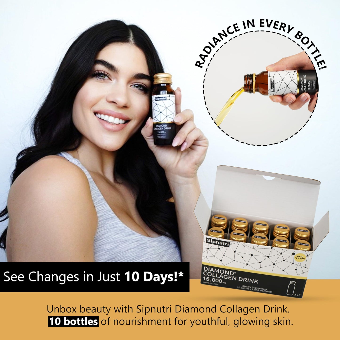 Sipnutri Diamond Liquid Collagen Drink – 15000 mg Marine Collagen + Vitamin C