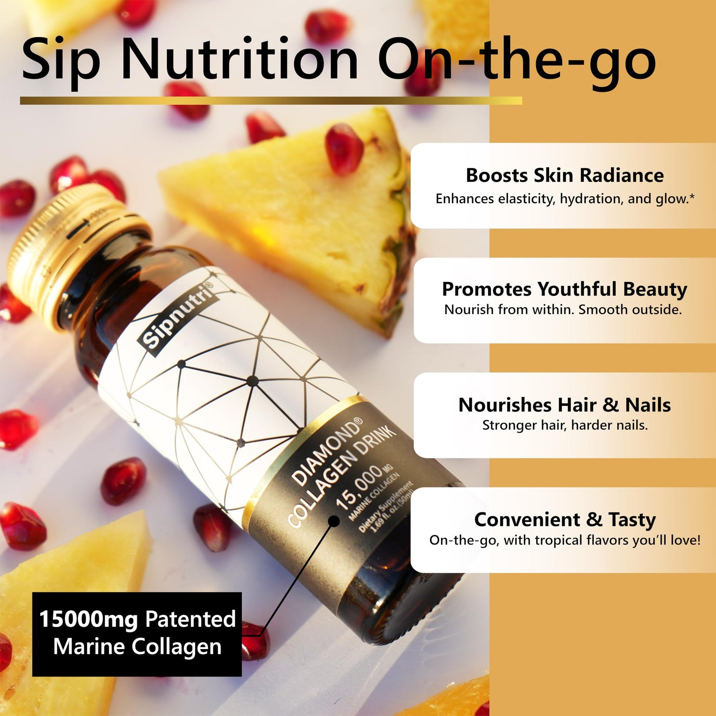 Sipnutri Diamond Liquid Collagen Drink – 15000 mg Marine Collagen + Vitamin C