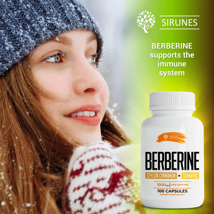 SIRUNES Berberine100 Capsules with Ceylon Cinnamon & Turmeric – Berberine HCL Non-GMO Dietary Supplement