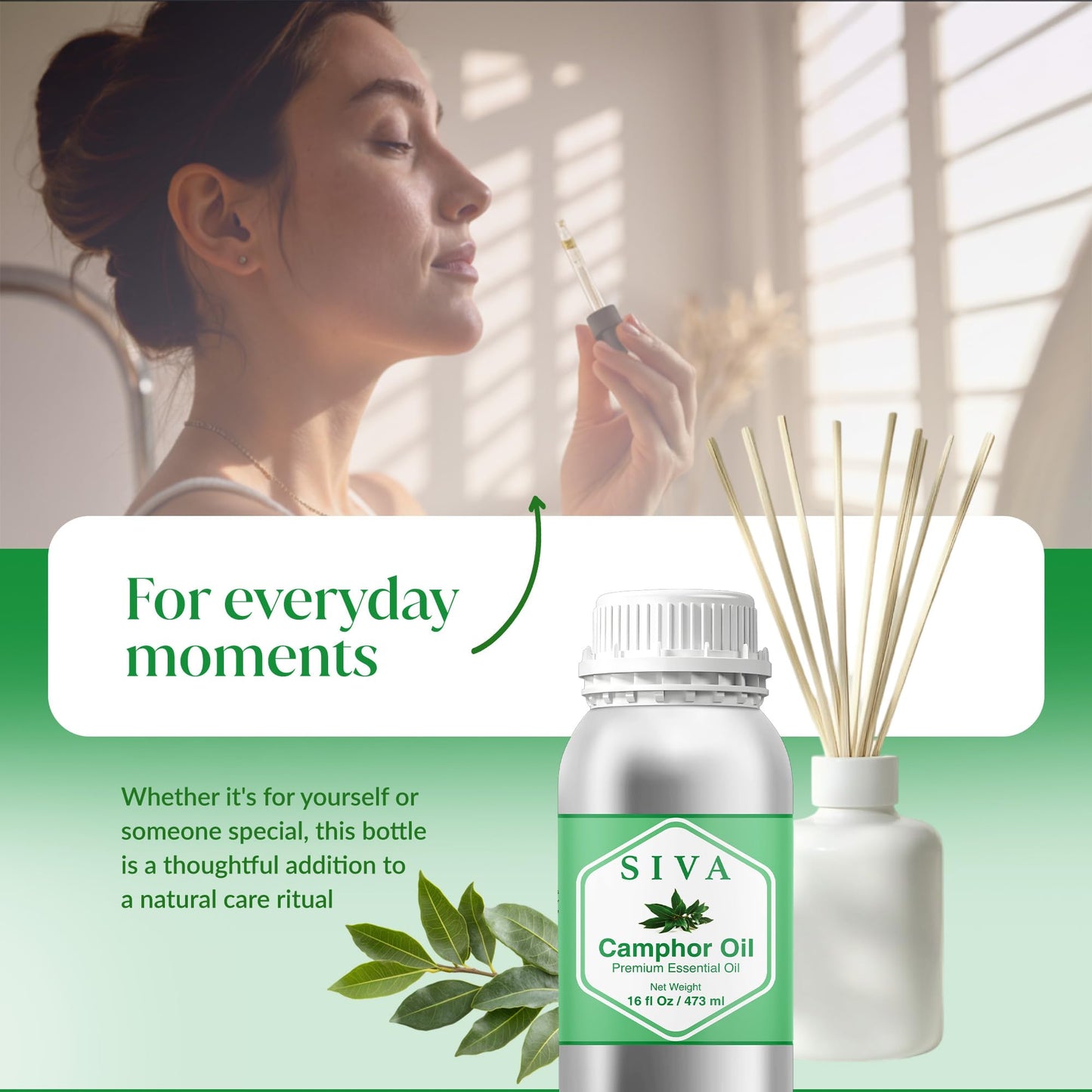 Siva Camphor Essential Oil - 16 oz | 100% Natural Camphor Oil for Diffuser, Skin, Hair & Aromatherapy