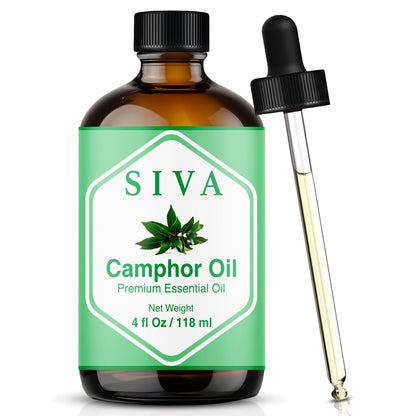 Siva Camphor Essential Oil - 4 Fl Oz | 100% Natural Camphor Oil with Dropper for Diffuser, Skin, Hair & Aromatherapy