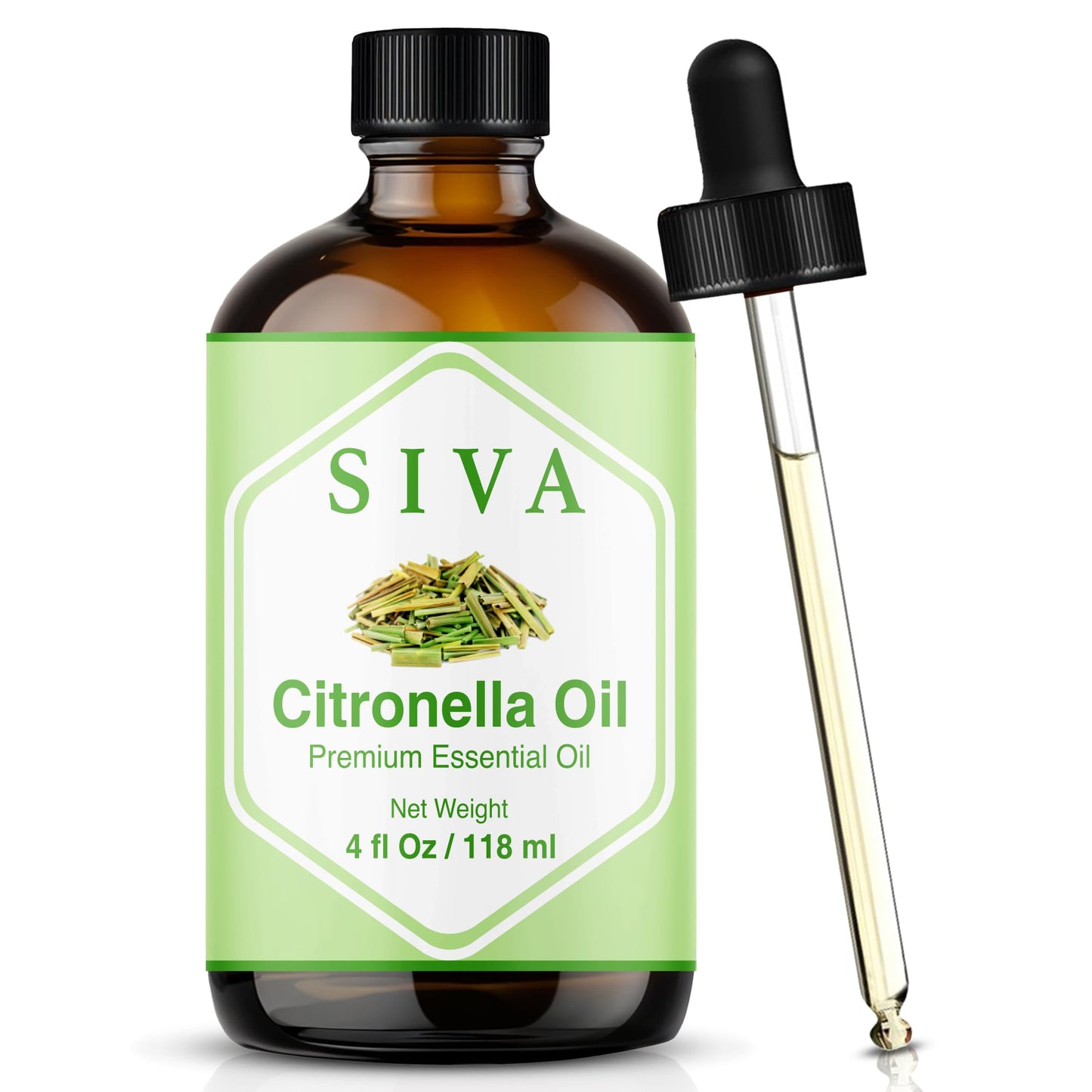 Siva Citronella Essential Oil 4oz - 100% Natural | Diffuser, Skin & Hair Care | With Dropper