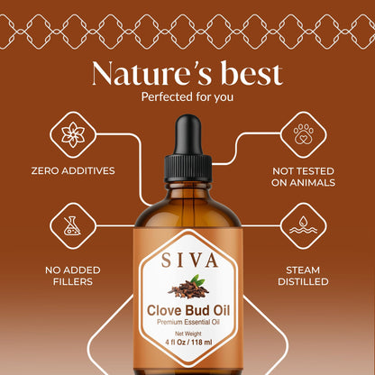 Siva Clove Bud Essential Oil – 4 Fl Oz | 100% Natural Clove Oil with Dropper
