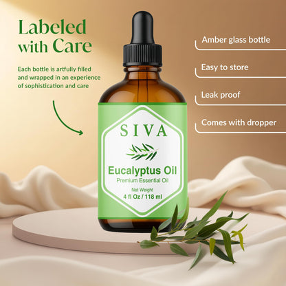 Siva Eucalyptus Essential Oil - 4 Fl Oz | 100% Natural, Diffuser & Aromatherapy (Dropper)