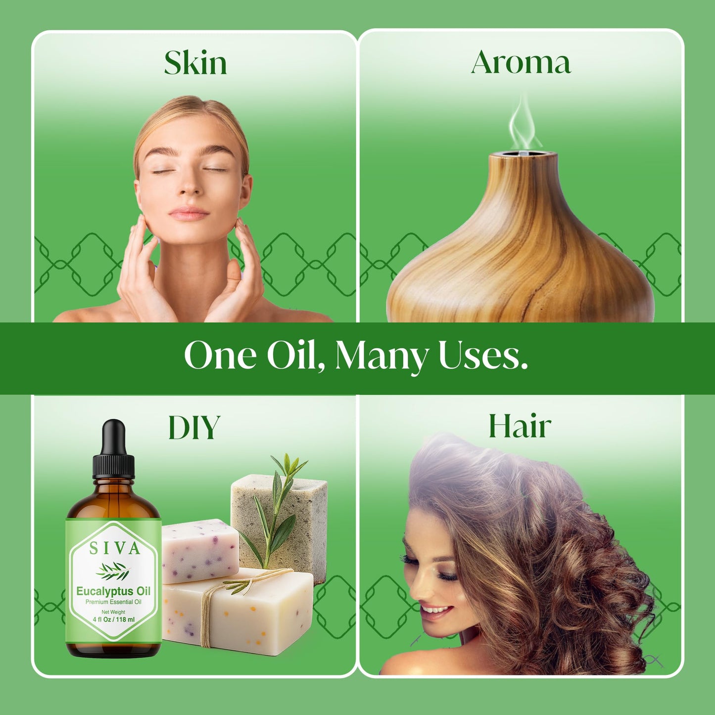 Siva Eucalyptus Essential Oil - 4 Fl Oz | 100% Natural, Diffuser & Aromatherapy (Dropper)