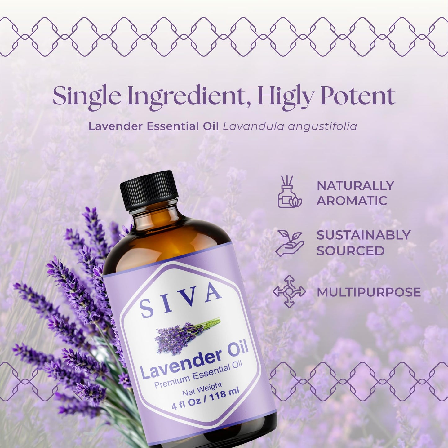 Siva Lavender Essential Oil - 4 Oz | 100% Natural Lavender Oil for Diffuser, Skin Care & Aromatherapy