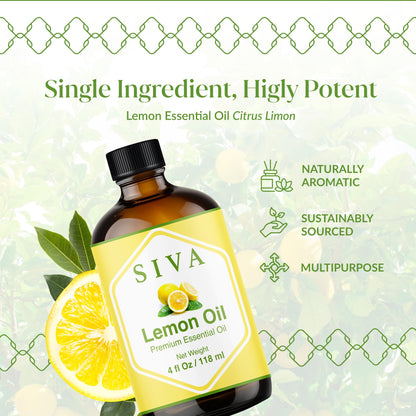 Siva Lemon Essential Oil 4oz – 100% Natural for Diffuser & Skin