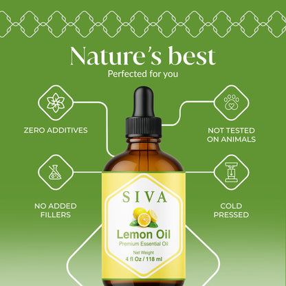 Siva Lemon Essential Oil 4oz – 100% Natural for Diffuser & Skin