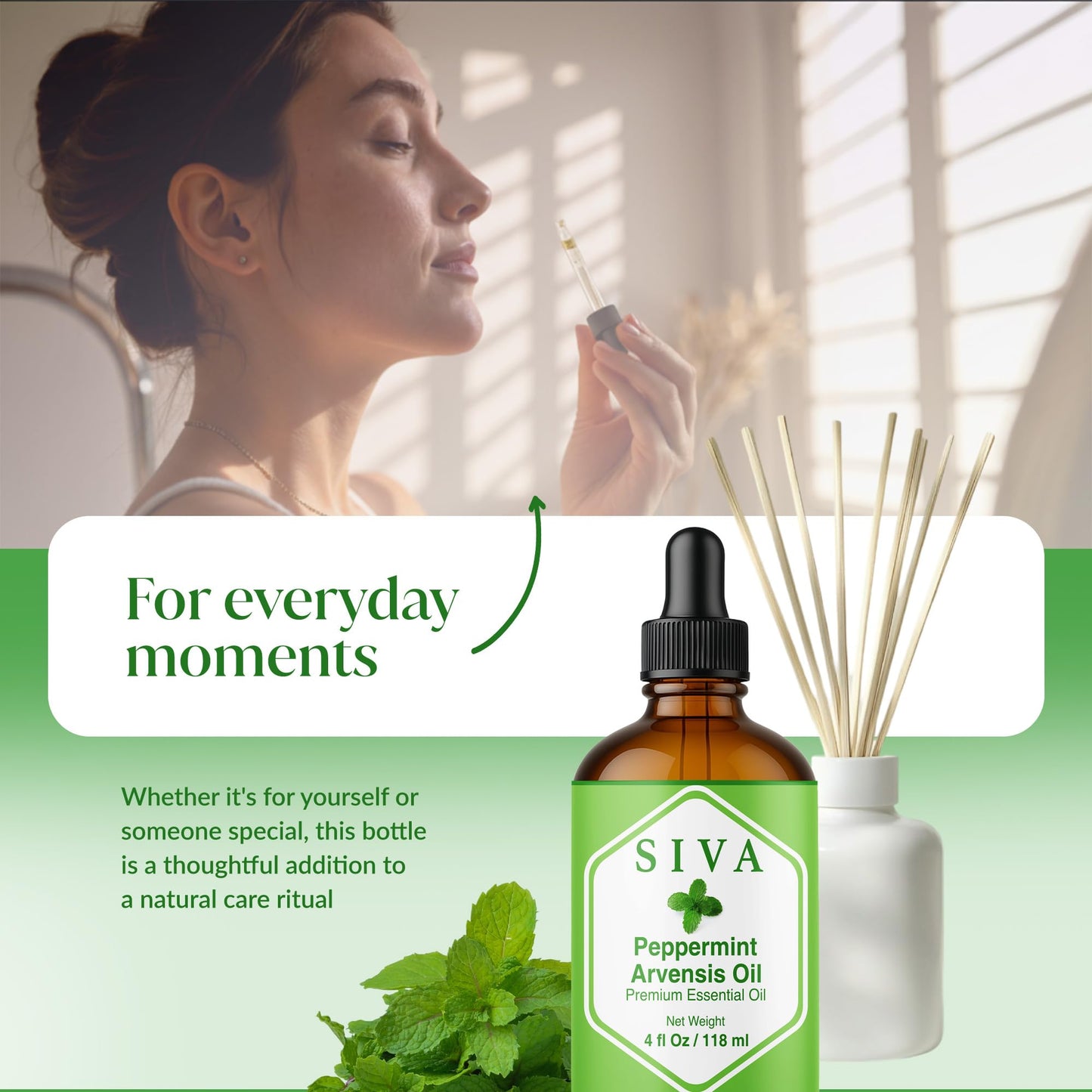 Siva Peppermint Arvensis Essential Oil - 4 Oz - 100% Natural - Diffuser, Skin & Hair Care